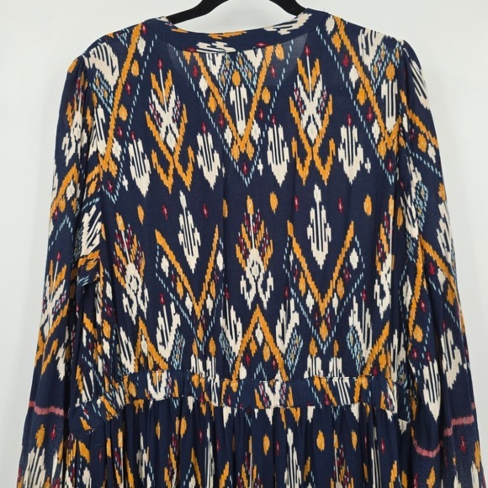 Wonderly Women's Maxi‎ Dress Geometric Print V Neck Long Sleeve Navy XL - Picture 5 of 10